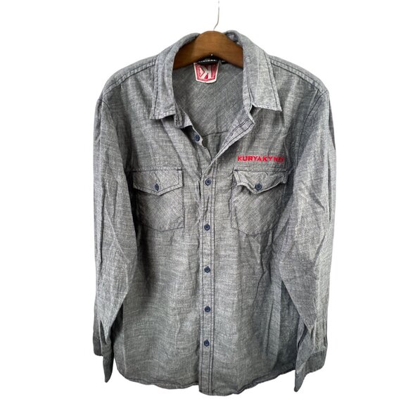Burnside Kuryakyn Long Sleeve Button-Up Shirt Large Gray Embroidery Pockets - Picture 1 of 7